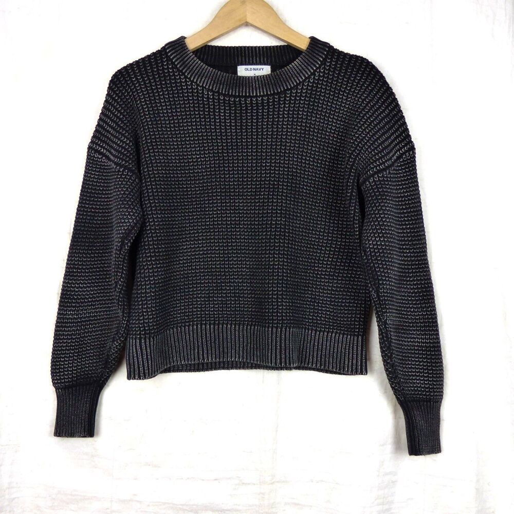 Old Navy Shaker Knit Sweater Womens M Black Crew Cotton Grunge Oversized Goth